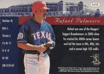2001 Mrs. Baird's Bread Texas Rangers Winners #4 Rafael Palmeiro Back