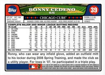 2008 Topps Gift Sets Chicago Cubs #39 Ronny Cedeno Back