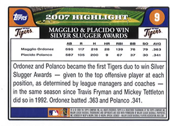2008 Topps Gift Sets Detroit Tigers #9 Magglio Ordonez / Placido Polanco Back