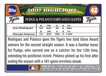 2008 Topps Gift Sets Detroit Tigers #42 Ivan Rodriguez / Placido Polanco Back