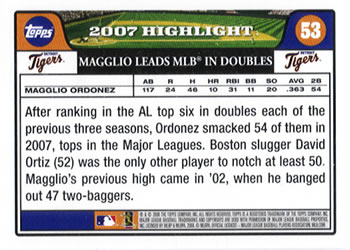 2008 Topps Gift Sets Detroit Tigers #53 Magglio Ordonez (Doubles) Back