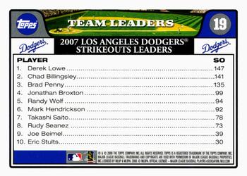 2008 Topps Gift Sets Los Angeles Dodgers #19 Derek Lowe / Chad Billingsley / Brad Penny Back