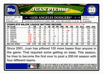 2008 Topps Gift Sets Los Angeles Dodgers #20 Juan Pierre Back