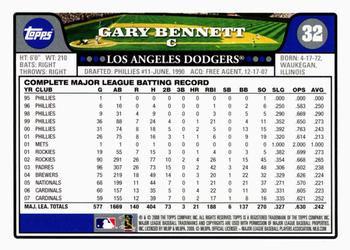 2008 Topps Gift Sets Los Angeles Dodgers #32 Gary Bennett Back