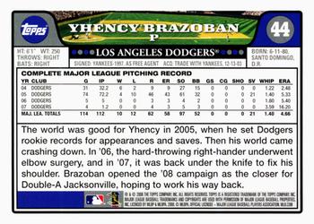 2008 Topps Gift Sets Los Angeles Dodgers #44 Yhency Brazoban Back