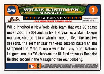 2008 Topps Gift Sets New York Mets #1 Willie Randolph Back