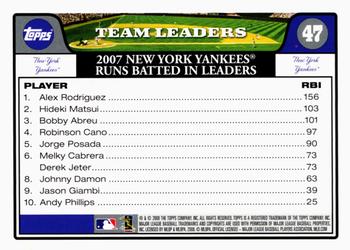 2008 Topps Gift Sets New York Yankees #47 Alex Rodriguez / Hideki Matsui / Bobby Abreu Back