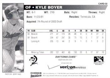 2005 Choice Daytona Cubs #02 Kyle Boyer Back