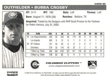 2005 Choice Columbus Clippers #05 Bubba Crosby Back