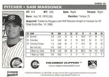 2005 Choice Columbus Clippers #15 Sam Marsonek Back