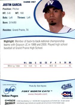 2005 Choice Fort Worth Cats #07 Justin Garcia Back