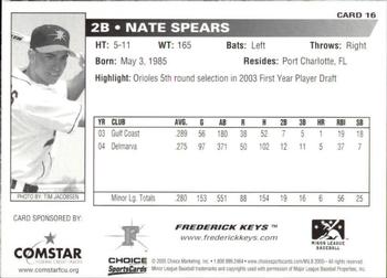 2005 Choice Frederick Keys SGA #16 Nate Spears Back