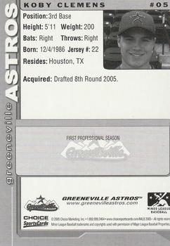 2005 Choice Greeneville Astros #5 Koby Clemens Back