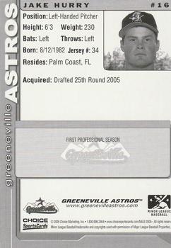 2005 Choice Greeneville Astros #16 Jake Hurry Back