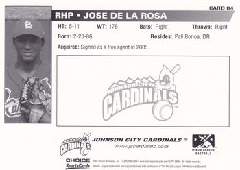2005 Choice Johnson City Cardinals #4 Jose De La Rosa Back