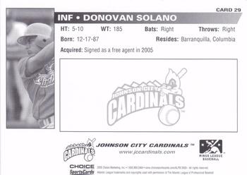 2005 Choice Johnson City Cardinals #29 Donovan Solano Back