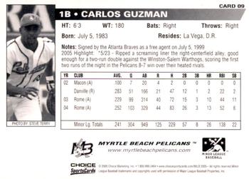2005 Choice Myrtle Beach Pelicans #09 Carlos Guzman Back