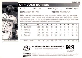 2005 Choice Myrtle Beach Pelicans #19 Josh Burrus Back