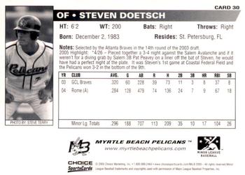 2005 Choice Myrtle Beach Pelicans #30 Steven Doetsch Back