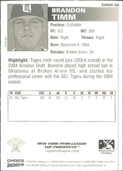 2005 Choice New York-Penn League Top Prospects #20 Brandon Timm Back