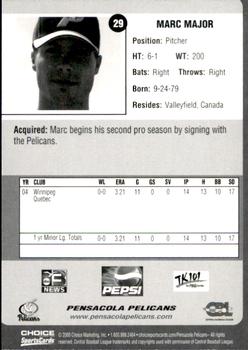 2005 Choice Pensacola Pelicans #29 Marc Major Back
