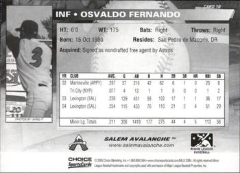 2005 Choice Salem Avalanche #10 Osvaldo Fernando Back
