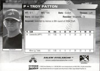 2005 Choice Salem Avalanche #27 Troy Patton Back