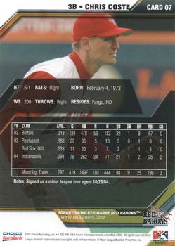 2005 Choice Scranton/Wilkes-Barre Red Barons #07 Chris Coste Back