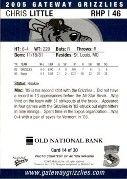 2005 MultiAd Gateway Grizzlies #14 Chris Little Back