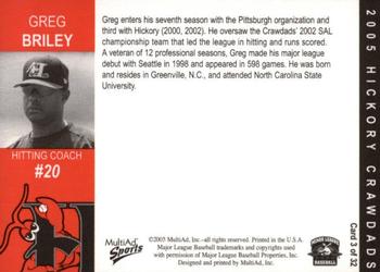 2005 MultiAd Hickory Crawdads #3 Greg Briley Back