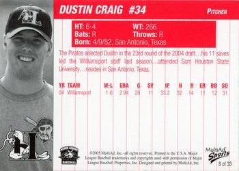 2005 MultiAd Hickory Crawdads Update #8 Dustin Craig Back