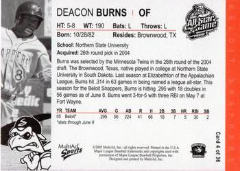 2005 MultiAd Midwest League All-Stars Western Division #4 Deacon Burns Back