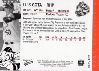 2005 MultiAd Midwest League All-Stars Western Division #7 Luis Cota Back