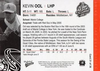 2005 MultiAd Midwest League All-Stars Western Division #21 Kevin Ool Back