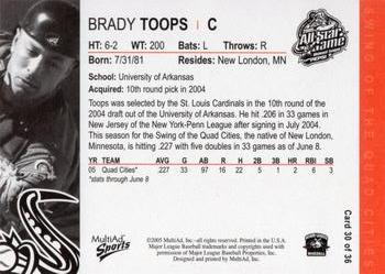 2005 MultiAd Midwest League All-Stars Western Division #30 Brady Toops Back