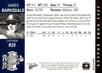 2005 MultiAd Rome Braves #5 James Barksdale Back