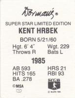 1986 Dorman's Super Stars #NNO Kent Hrbek Back