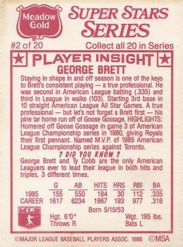 1986 Meadow Gold Stat Back #2 George Brett Back