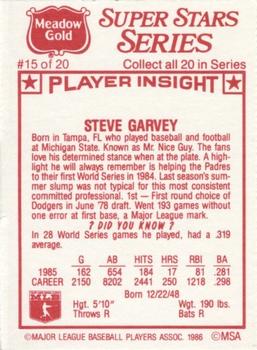 1986 Meadow Gold Stat Back #15 Steve Garvey Back