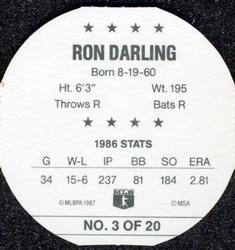 1987 Our Own Tea Discs #3 Ron Darling Back