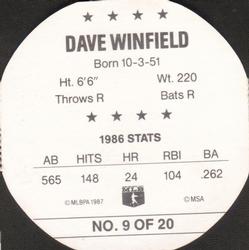 1987 Super Stars Discs #9 Dave Winfield Back