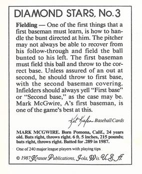1988 Baseball Cards Magazine Repli-cards #3 Mark McGwire Back