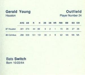 1988 Parker Bros. Starting Lineup Talking Baseball Houston Astros #24 Gerald Young Back