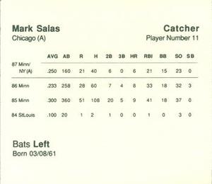 1988 Parker Bros. Starting Lineup Talking Baseball Chicago White Sox #11 Mark Salas Back