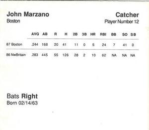1988 Parker Bros. Starting Lineup Talking Baseball Boston Red Sox #12 John Marzano Back
