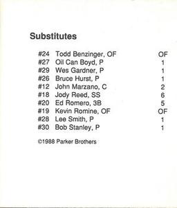 1988 Parker Bros. Starting Lineup Talking Baseball Boston Red Sox #NNO Starting Lineup Batting Order Back