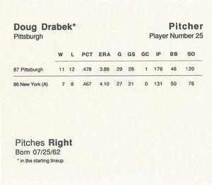 1988 Parker Bros. Starting Lineup Talking Baseball Pittsburgh Pirates #25 Doug Drabek Back