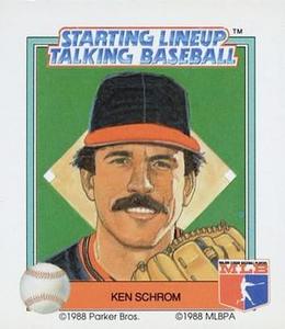 1988 Parker Bros. Starting Lineup Talking Baseball Cleveland Indians #28 Ken Schrom Front