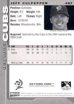 2006 Choice Daytona Cubs #07 Jeff Culpepper Back