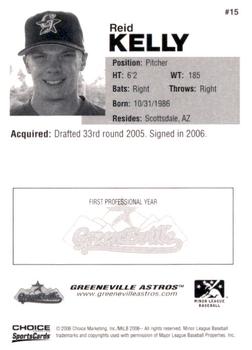 2006 Choice Greeneville Astros #15 Reid Kelly Back